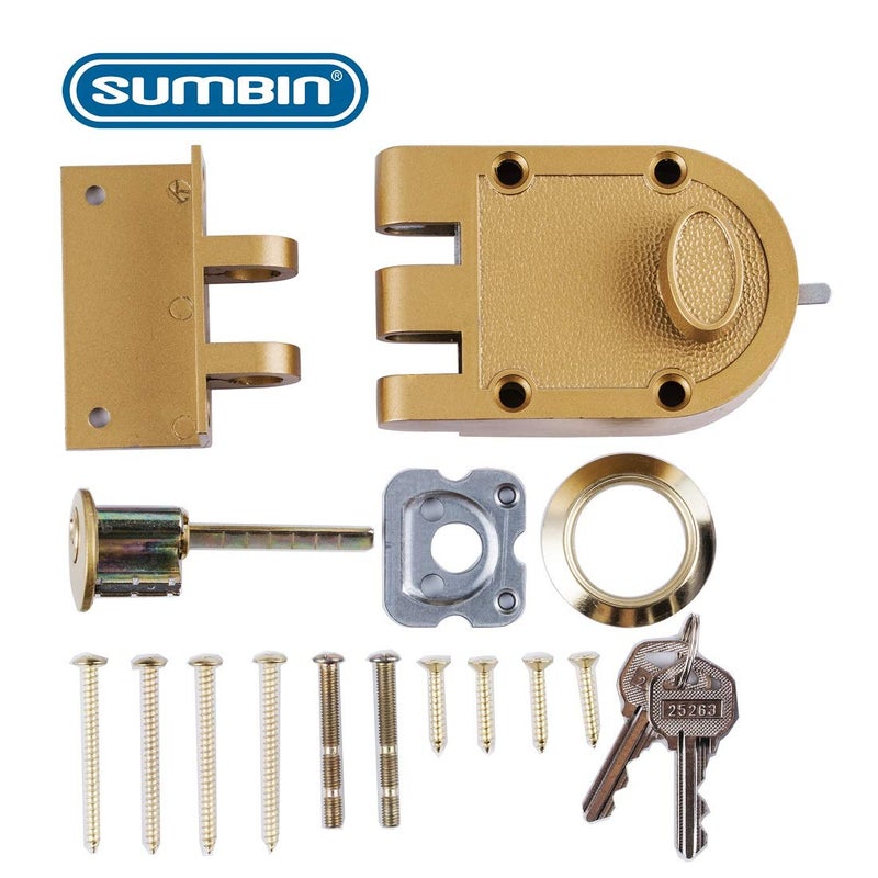 SUMBIN Jimmy Proof Deadbolt Lock with Keyed (Gold Color) with 2 Brass Keys - Image 4